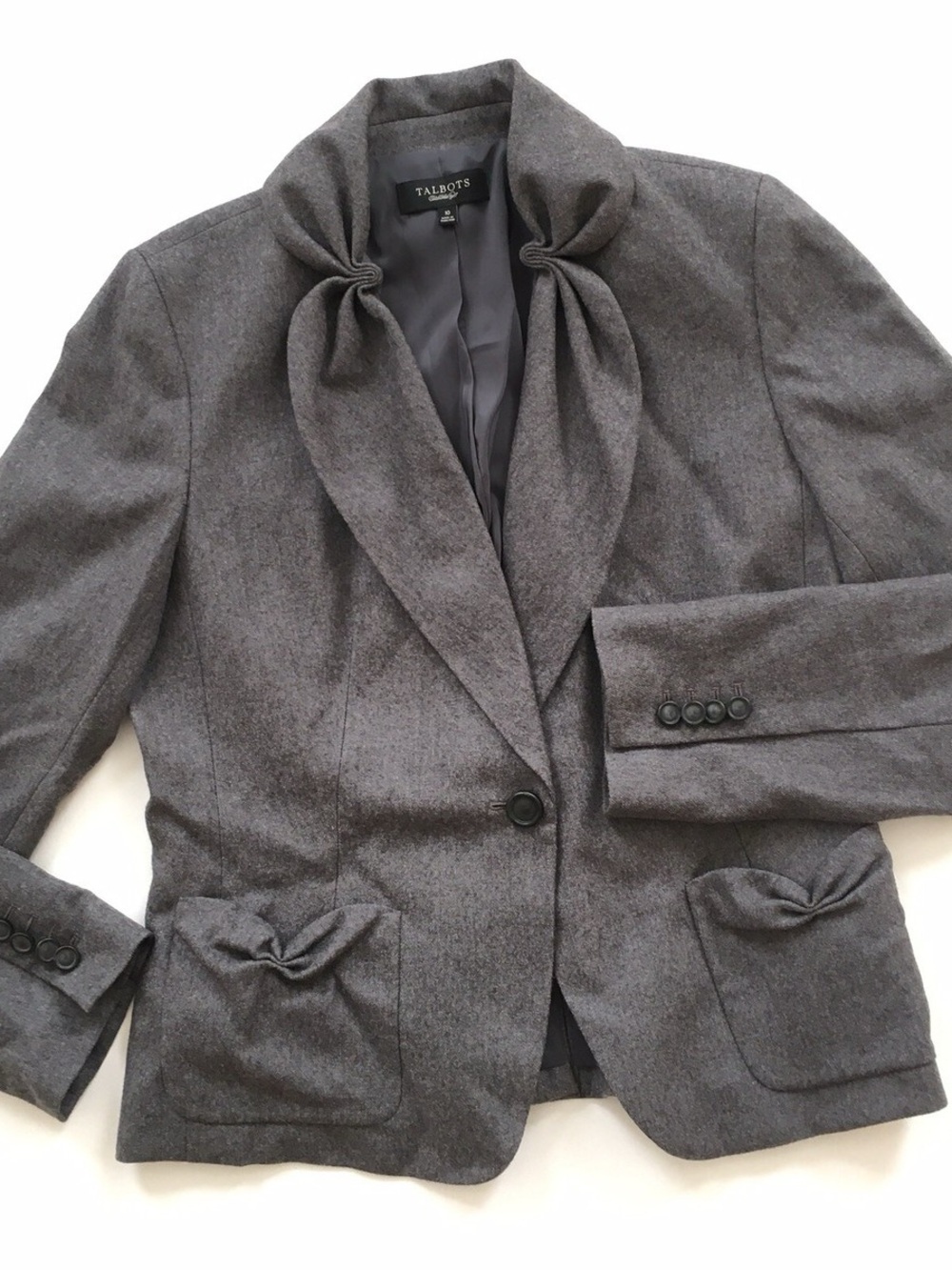 Women’s Talbots classic gray wool blazer jacket bow detail size 16